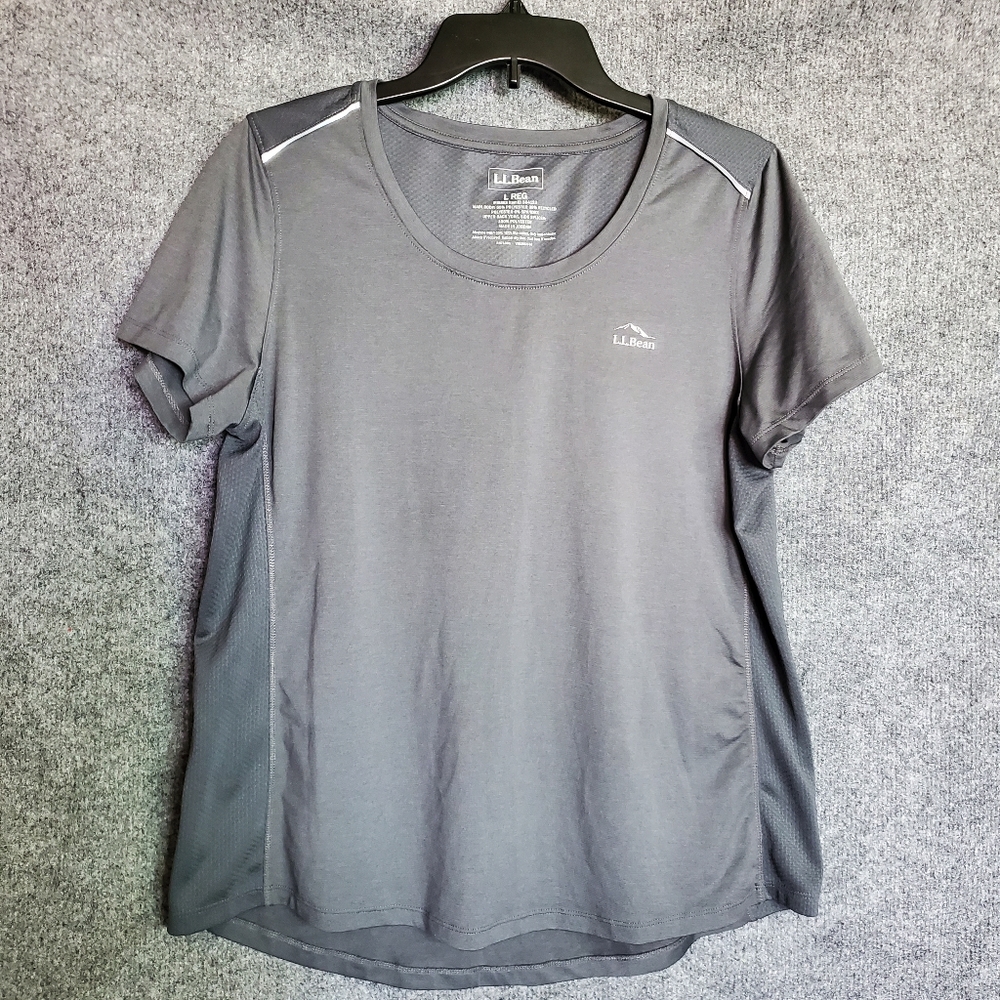 L.L.Bean women grey Large multi sport trail short performance sleeves top